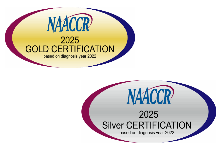 The NAACCR gold and silver certification seals.