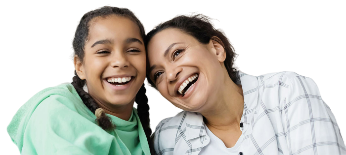 african american woman with teenage daughter laughing