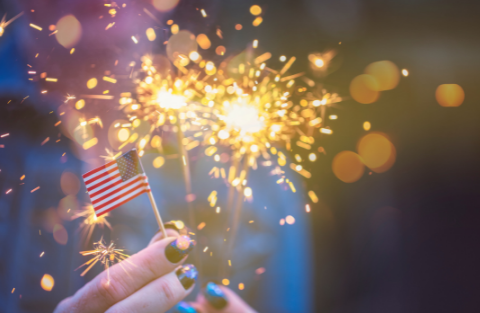 Fourth of July sparklers and American Flag