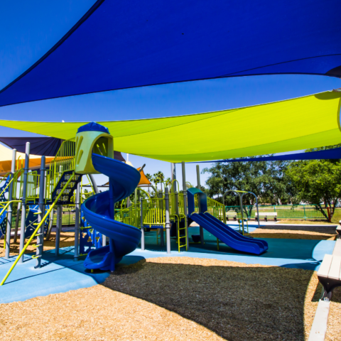 Shade structure over a playground